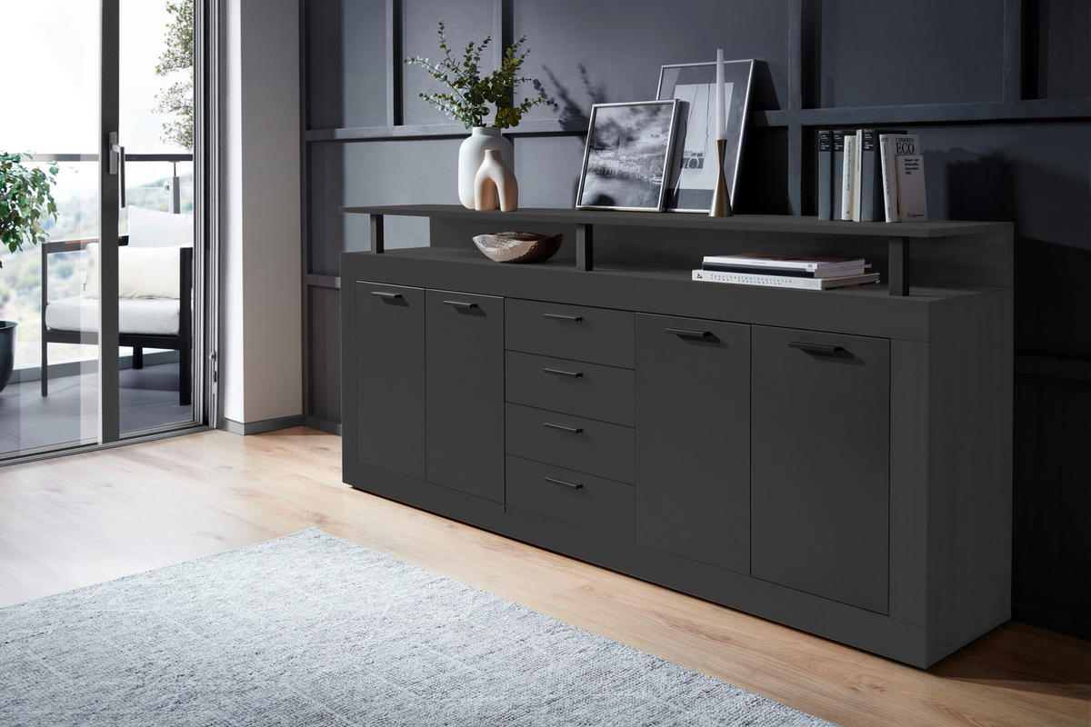 SIDEBOARD  in 195/88/38 cm  - Anthrazit/Schwarz, Basics, Holzwerkstoff/Kunststoff (195/88/38cm) - Xora