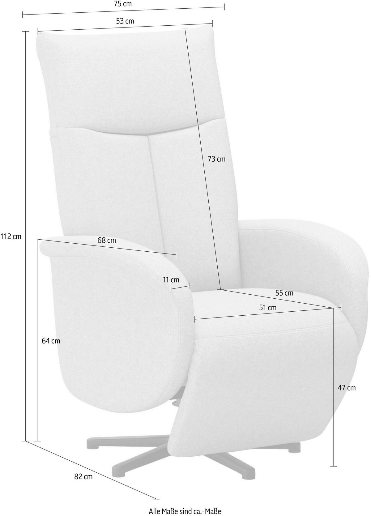 RELAXSESSEL GLENDALE E Flachgewebe Kopfteilverstellung, Rücken echt    - Schwarz/Grau, KONVENTIONELL, Textil/Metall (75/112/82cm) - Sit & More
