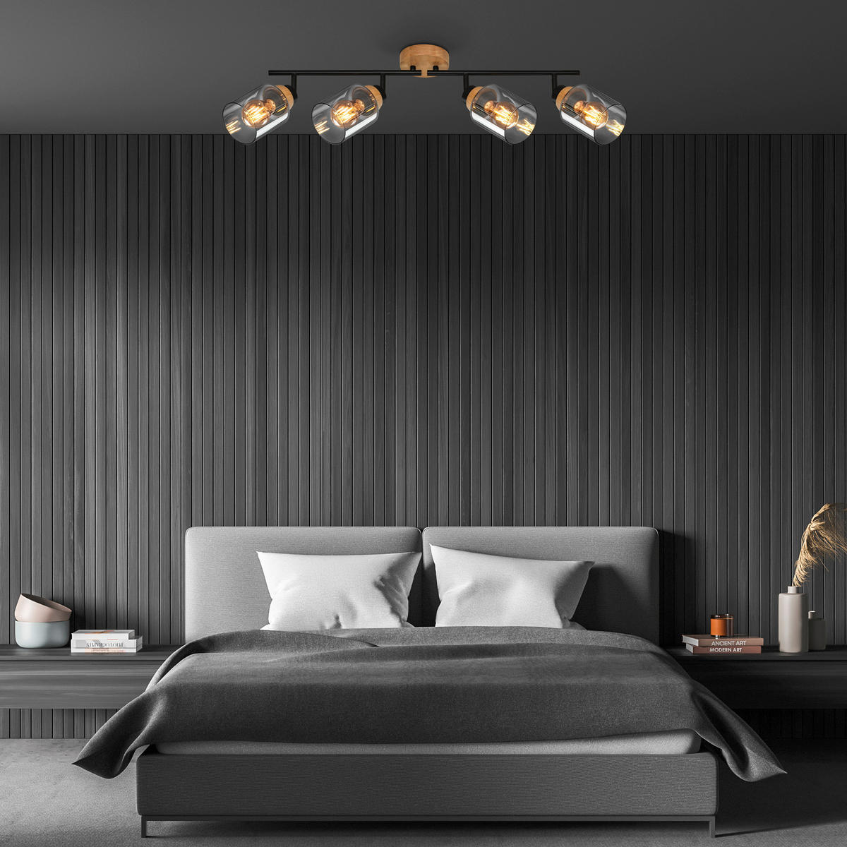 DECKENSPOTS 68/11/24 cm   - Eichefarben/Schwarz, Design, Glas/Holz (68/11/24cm)