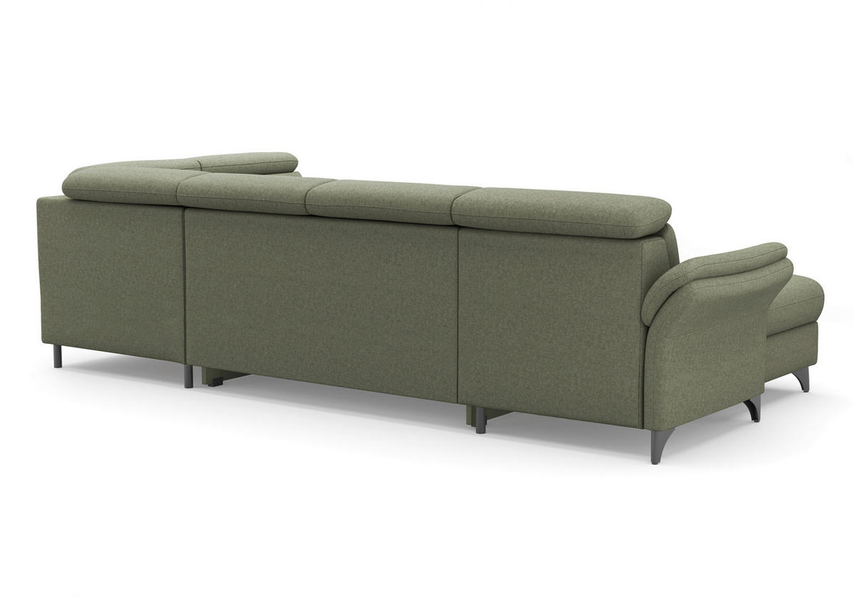 WOHNLANDSCHAFT GLENDALE E Olivgrün Flachgewebe  - Schwarz/Olivgrün, KONVENTIONELL, Textil/Metall (166/321/193cm) - Sit & More