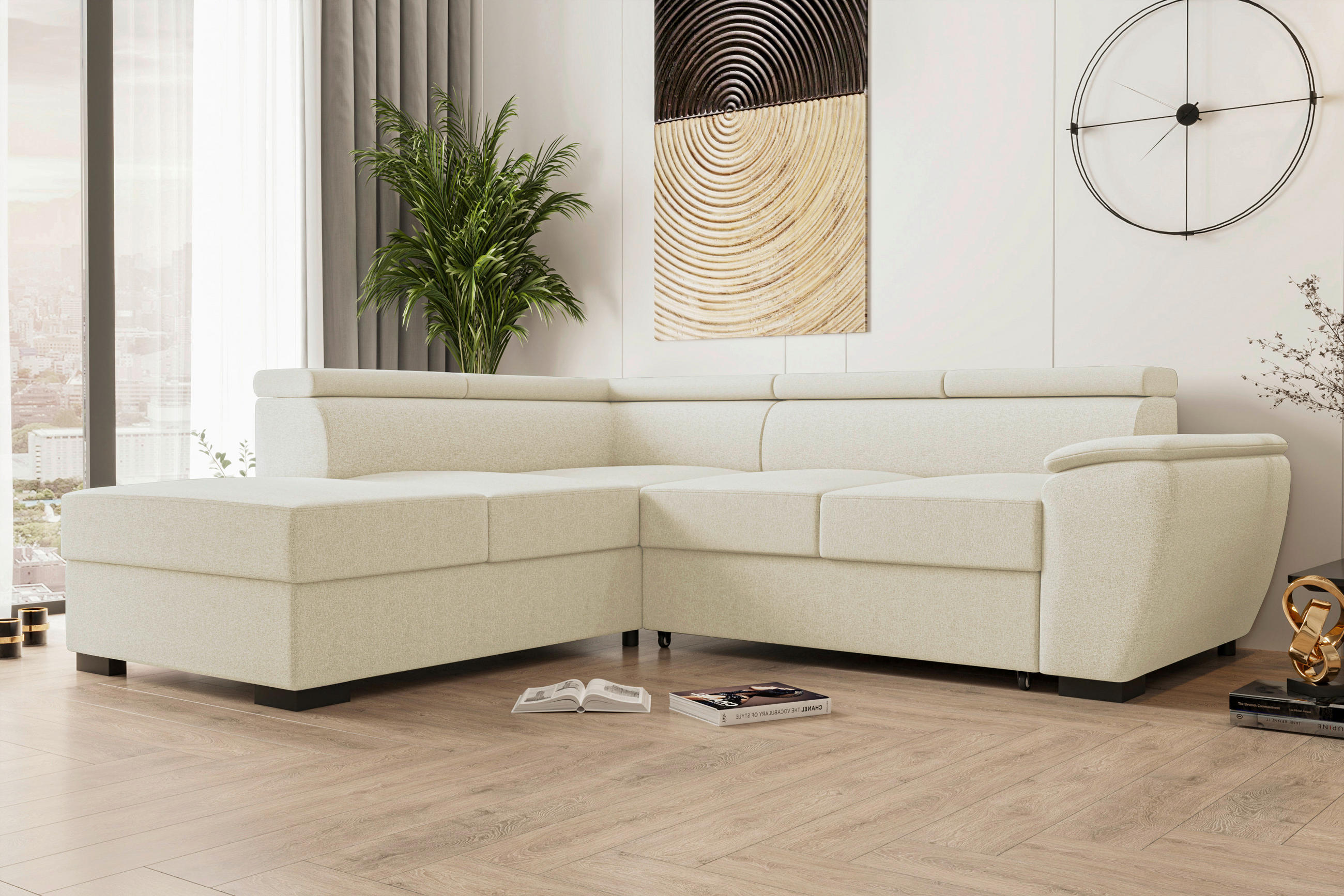 ECKSOFA Beige Flachgewebe  - Beige/Schwarz, KONVENTIONELL, Kunststoff/Textil (220/266cm) - Carryhome