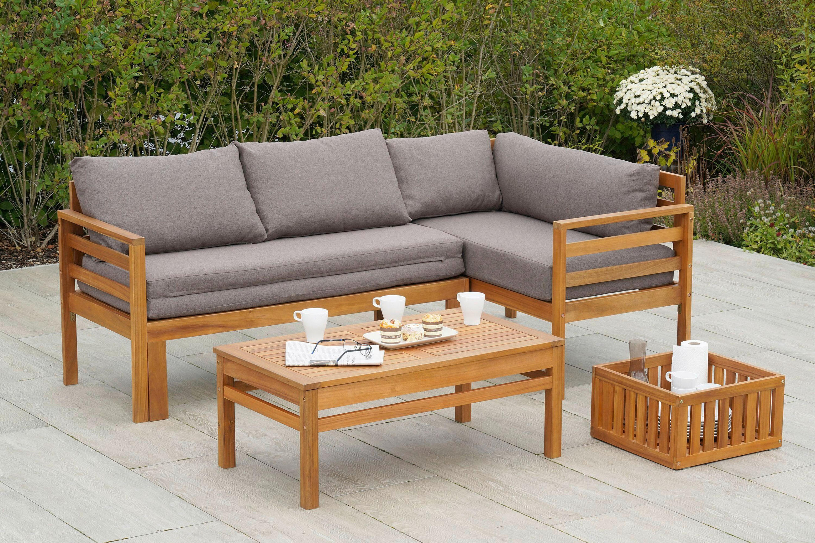 GARTENSET  - Grau/Akaziefarben, KONVENTIONELL, Holz/Textil - Gardenson