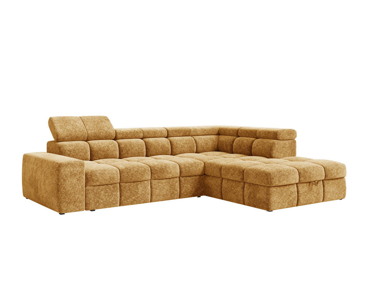 ECKSOFA  in Chenille Goldfarben  - Goldfarben/Schwarz, MODERN, Kunststoff/Textil (292/204cm) - Milino