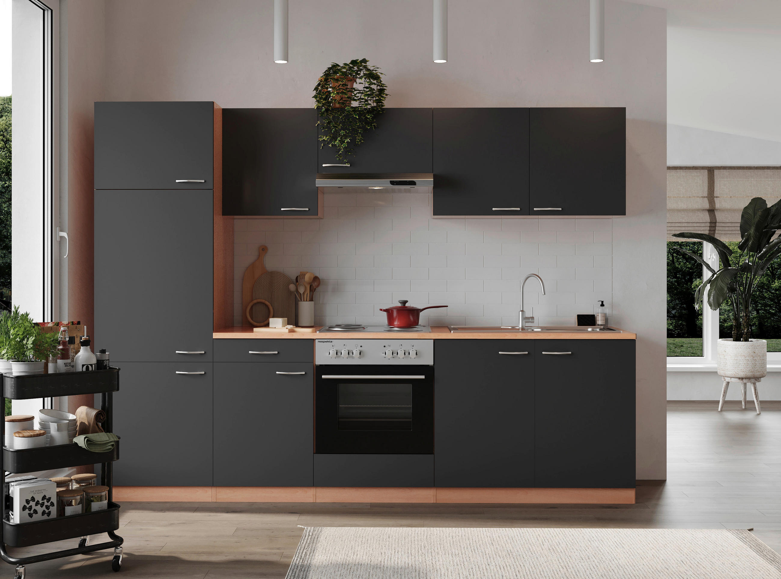 MODULKÖK 270 cm   i grå  - bokfärgad/aluminiumfärg, Basics, trämaterial/plast (270cm) - Respekta