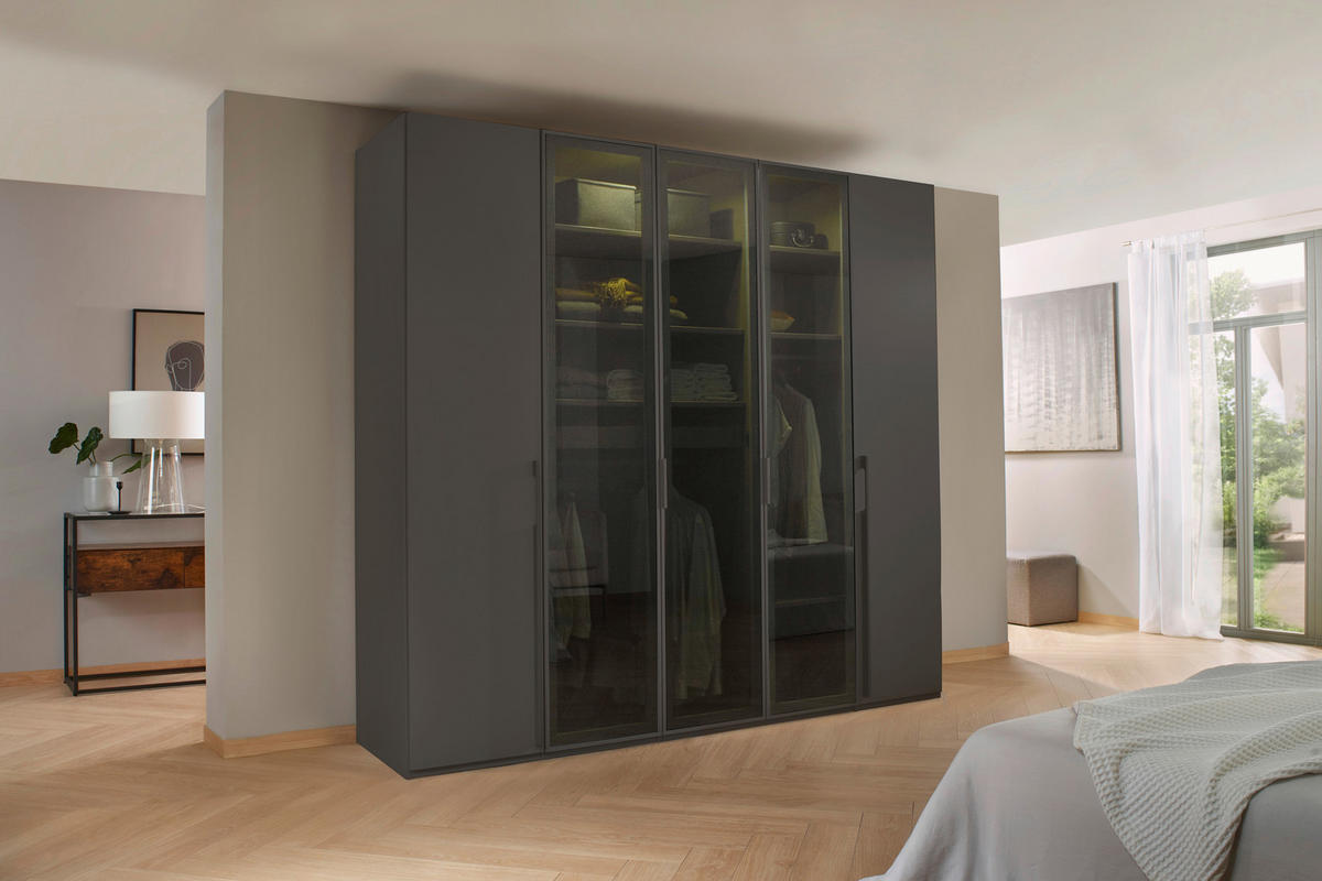 DREHTÜRENSCHRANK in Graphitfarben  - Graphitfarben, Trend, Glas/Holzwerkstoff (251/223/60cm) - Novel