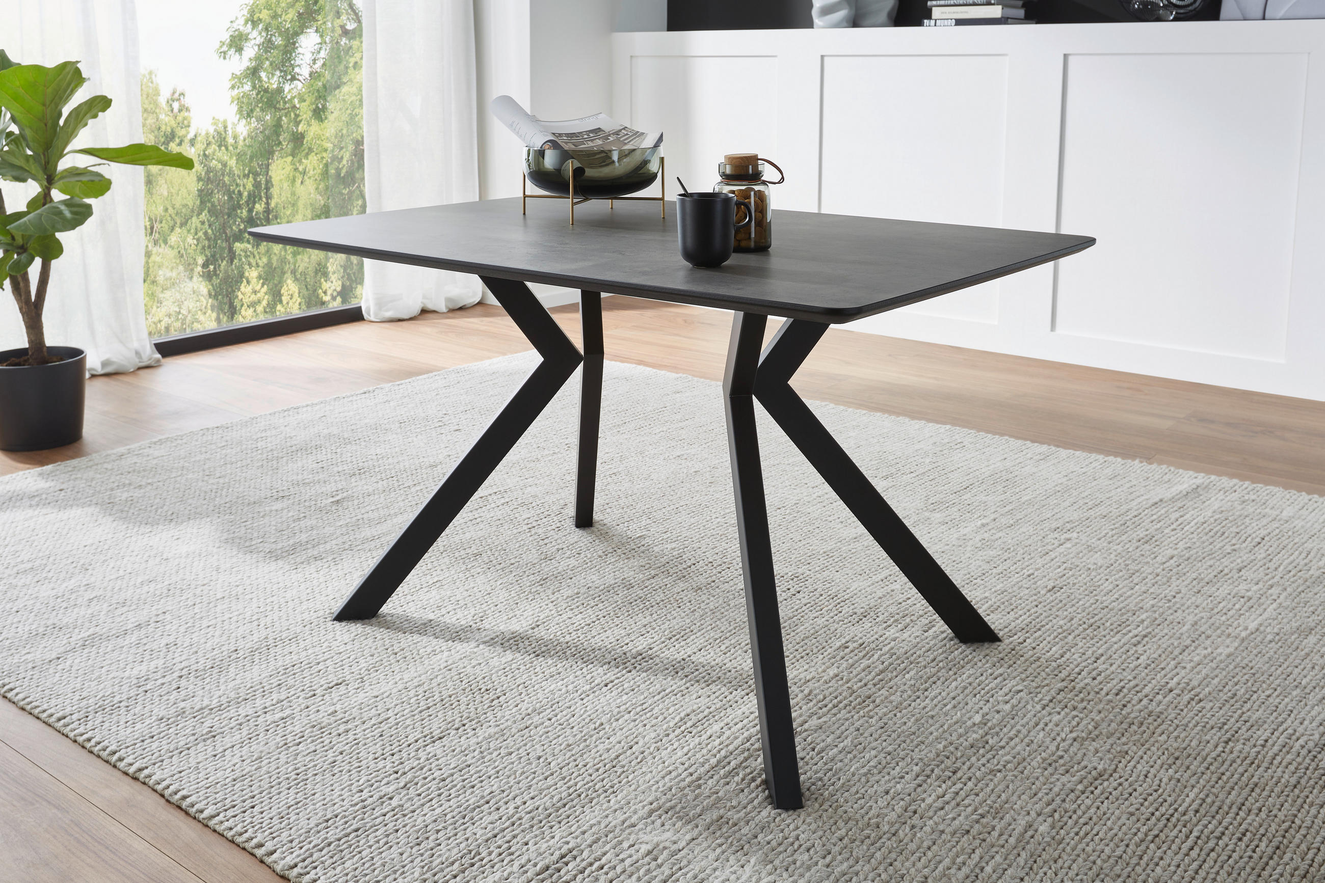 Thumbnail - Dieter Knoll Esstisch, Grau, Schwarz, Metall, Kunststoff, Uni, rechteckig, Wange, 90x76x130 cm, Esszimmer, Tische, Essti...