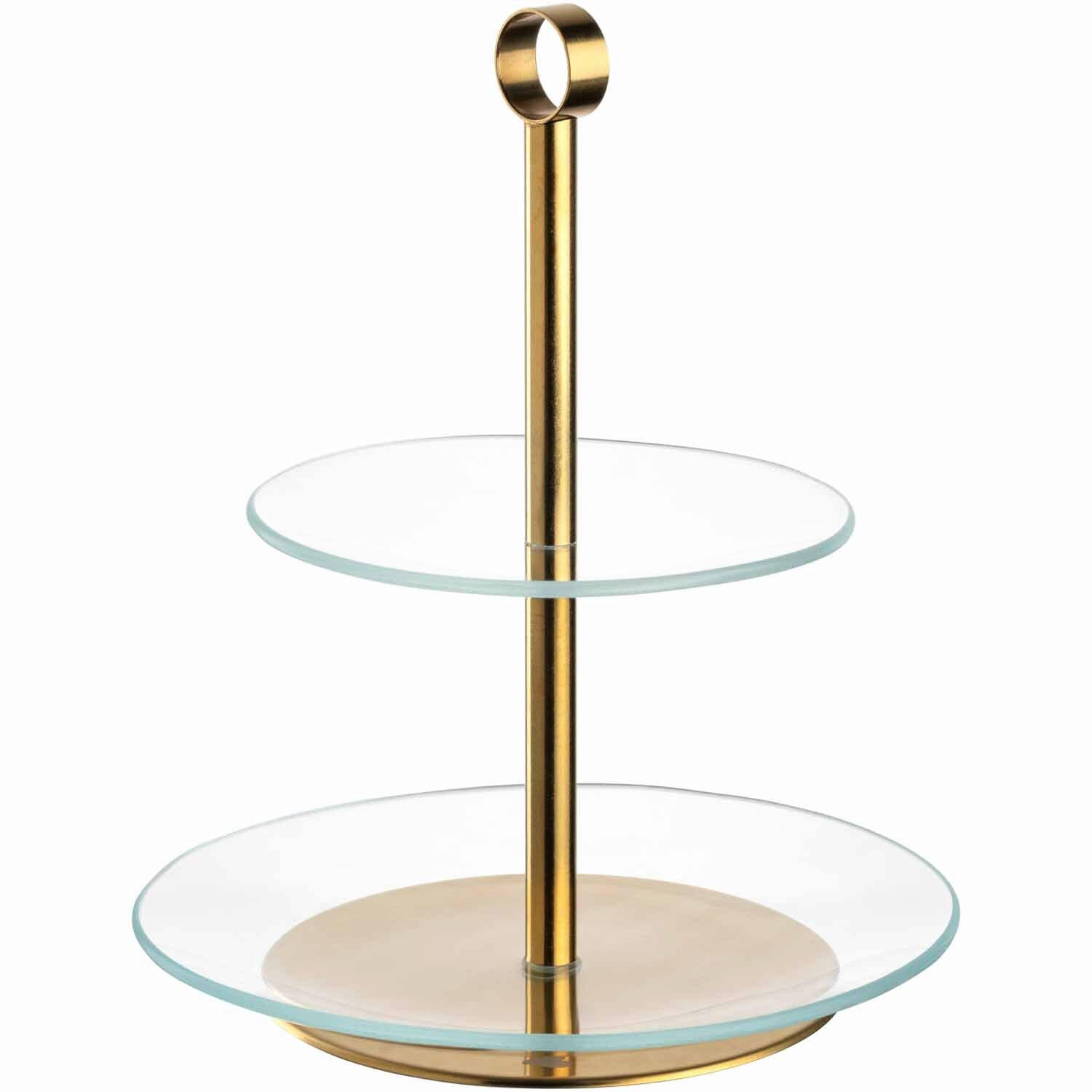 ETAGERE 2-stöckig - Klar/Goldfarben, LIFESTYLE, Glas/Metall (20,8/26/20,8cm) - Leonardo