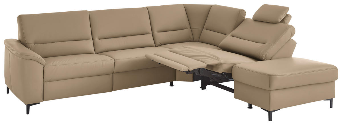 ECKSOFA  in Echtleder Cappuccino  290/249 cm  - Schwarz/Cappuccino, KONVENTIONELL, Leder/Metall (290/249cm) - Beldomo Premium