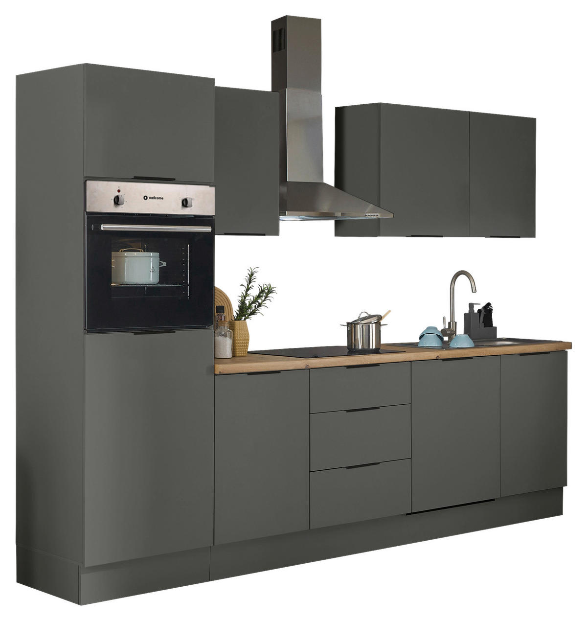 KÜCHENBLOCK   in Graphitfarben  - Schwarz/Graphitfarben, Basics, Holzwerkstoff/Metall (280/211/60cm) - Carryhome