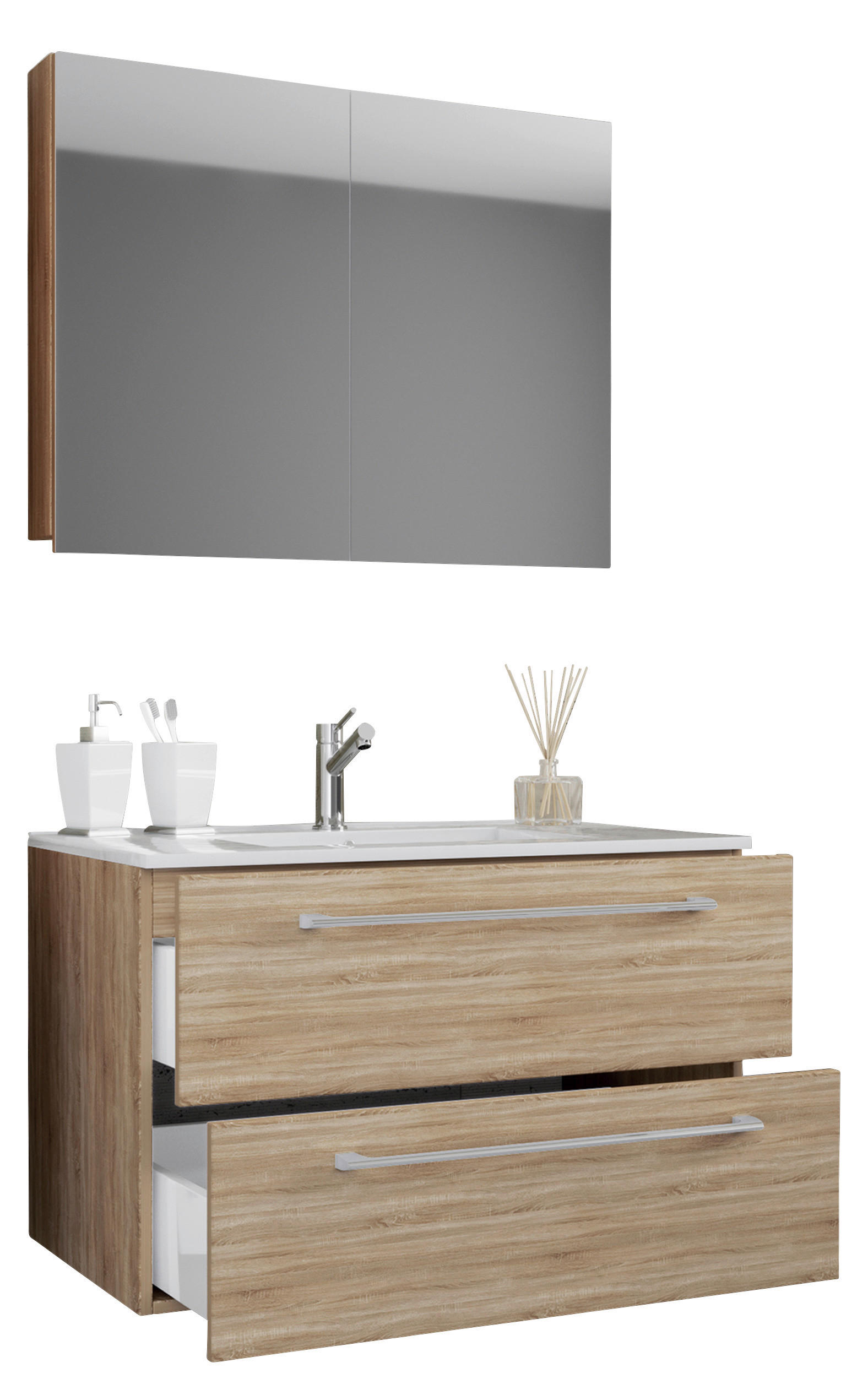 BADEZIMMER 3-teilig  in 80 cm  - Weiss/Alufarben, Modern, Keramik/Holzwerkstoff (80cm) - MID.YOU
