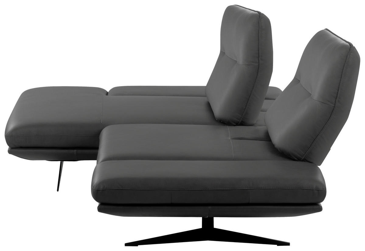 ECKSOFA Dunkelgrau Echtleder Rücken echt, Armteilverstellung, Kopfteilverstellung, Sitztiefenverstellung  - Dunkelgrau/Schwarz, Design, Leder/Metall (160/235cm) - Celina Home