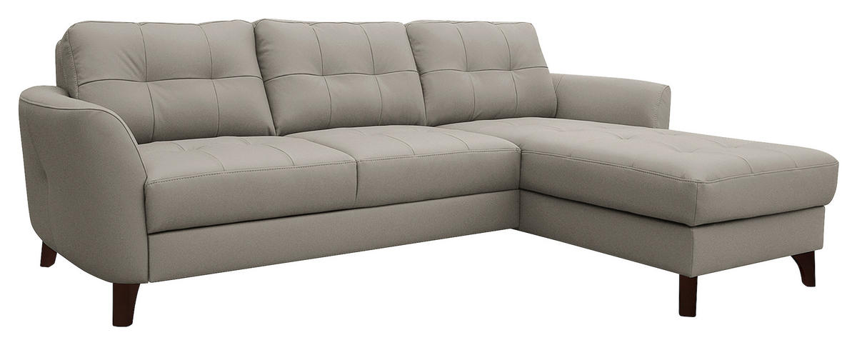 ECKSOFA in Lederlook Echtleder Platinfarben  - Platinfarben/Buchefarben, Design, Leder/Holz (238/168cm) - Livetastic