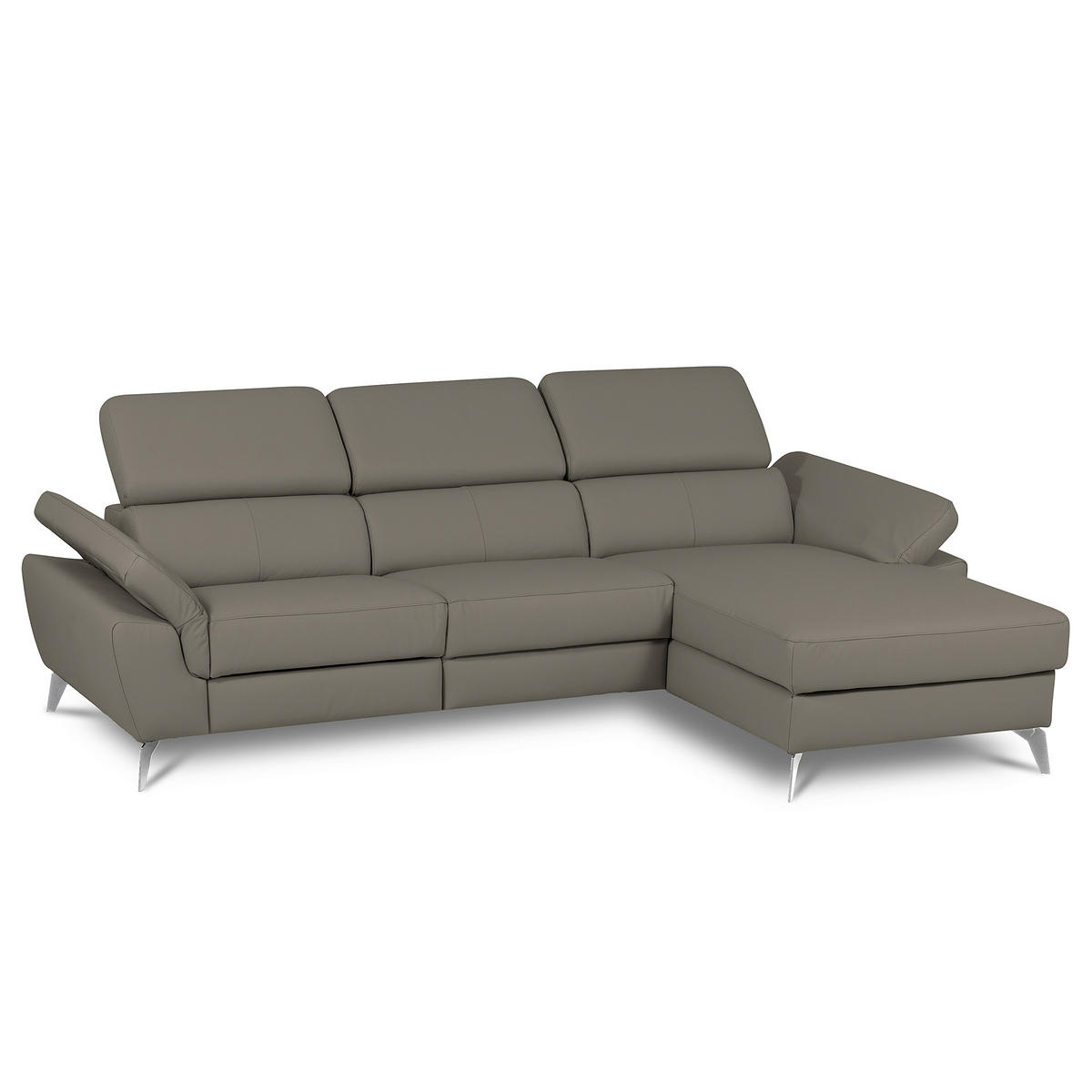 ECKSOFA SONO Schlammfarben Echtleder Lederlook Armteilverstellung, Kopfteilverstellung  - Chromfarben/Schlammfarben, Design, Leder/Textil (252/179cm) - Livetastic