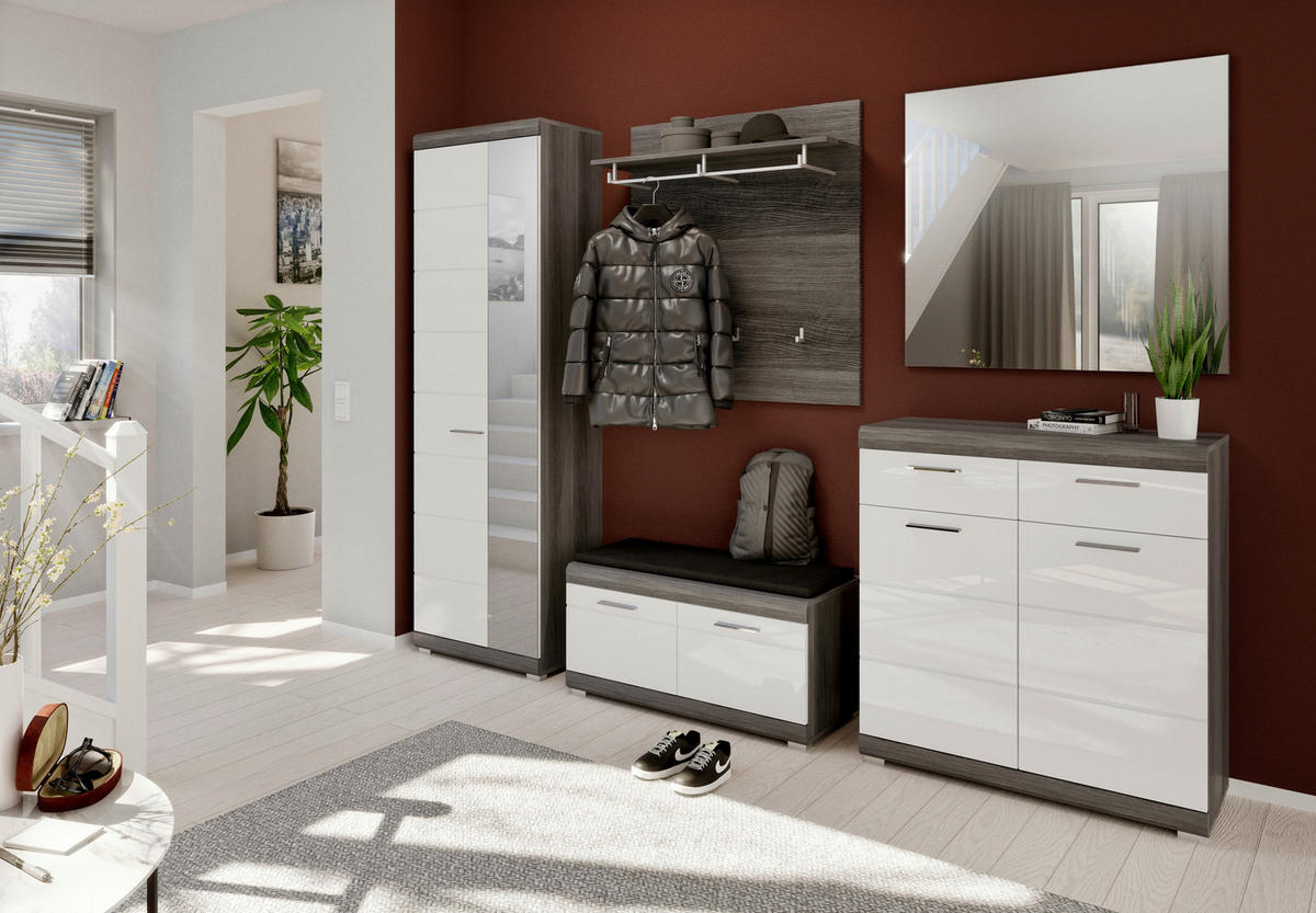 SKŘÍŇ NA ODĚV, vysoce lesklá bílá, barvy stříbra, tmavě šedá, 90/96/37 cm - barvy stříbra/tmavě šedá, Design, kompozitní dřevo/plast (90/96/37cm) - MID.YOU