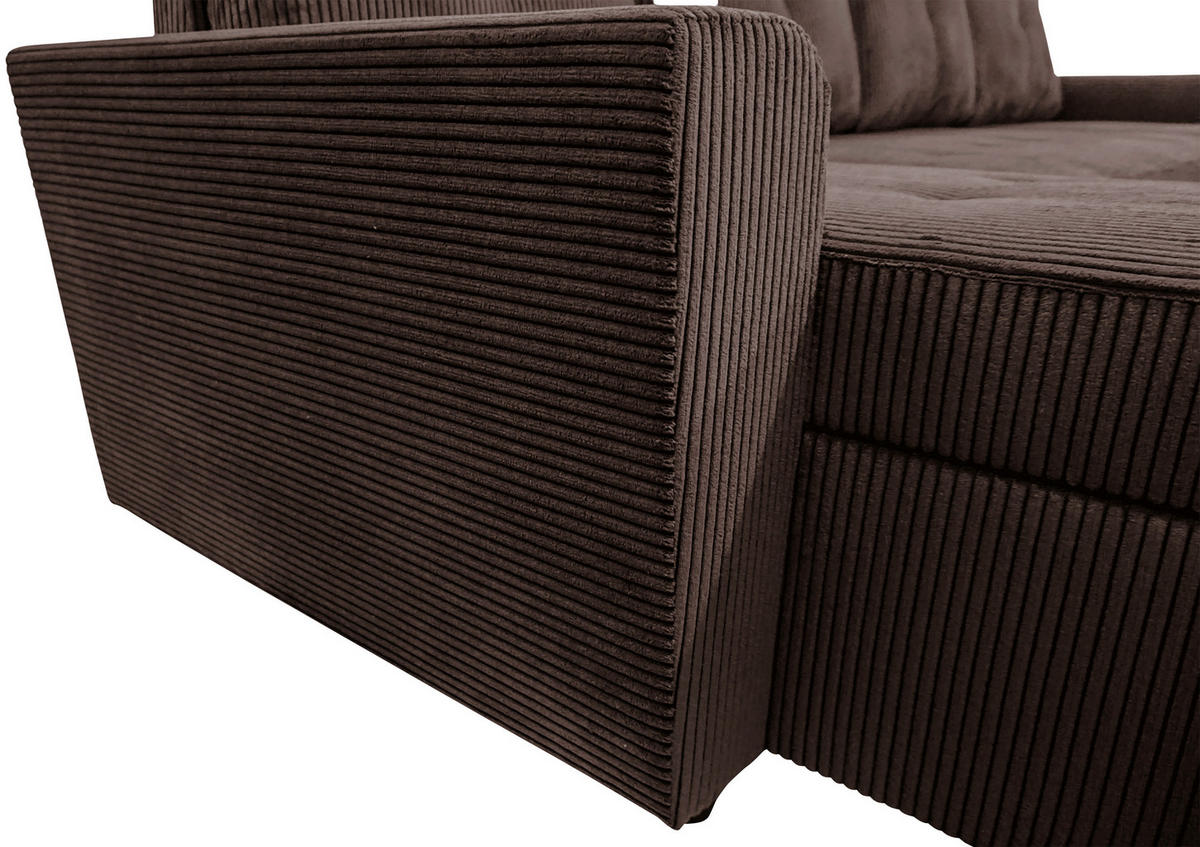 WOHNLANDSCHAFT TERMOLI Braun Cord  - Schwarz/Braun, Design, Kunststoff/Textil (155/296/155cm) - MID.YOU