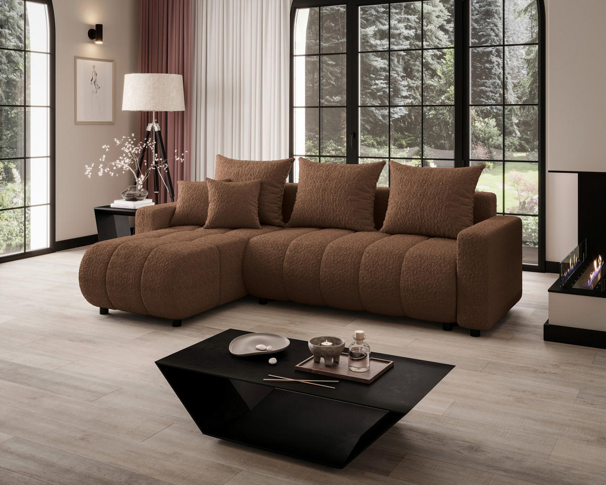 ECKSOFA  in Bouclé Rostfarben  - Rostfarben/Schwarz, MODERN, Kunststoff/Textil (150/240cm) - Carryhome