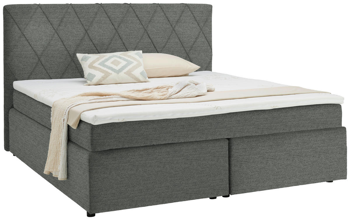 BOXSPRINGBETT 180/200 cm  in Grau  - Schwarz/Grau, Design, Kunststoff/Textil (180/200cm) - Xora
