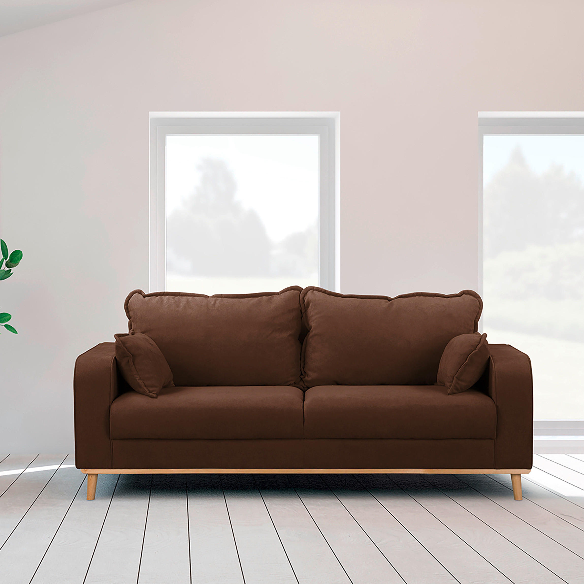 3-SITZER-SOFA in Mikrofaser Braun  - Wengefarben/Braun, Design, Holz/Textil (193/86/87cm) - Livetastic