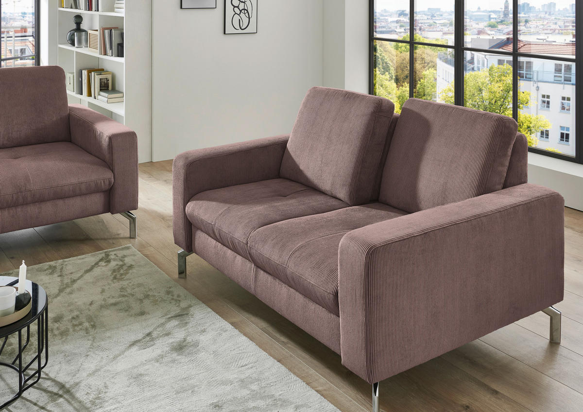 2-SITZER-SOFA  in Feincord Altrosa  - Chromfarben/Altrosa, Design, Textil/Metall (142/87/105cm) - Beldomo Style