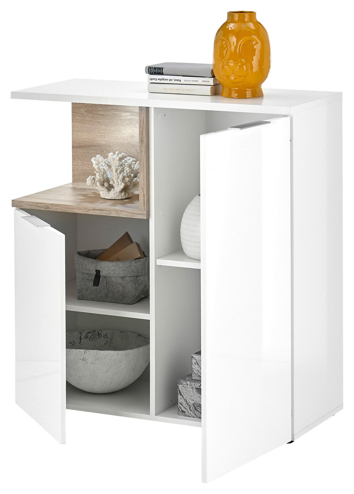 KOMODA, bílá, 90/95/38 cm - bílá/barvy stříbra, Basics, kompozitní dřevo/plast (90/95/38cm)
