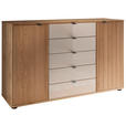 KOMMODE , 141/86/43 cm, 5 Schublade(n)  - Eiche Bianco/Schieferfarben, KONVENTIONELL, Glas/Holz (141/86/43cm) - Venda