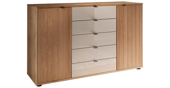 KOMMODE , 141/86/43 cm, 5 Schublade(n)  - Eiche Bianco/Schieferfarben, KONVENTIONELL, Glas/Holz (141/86/43cm) - Venda