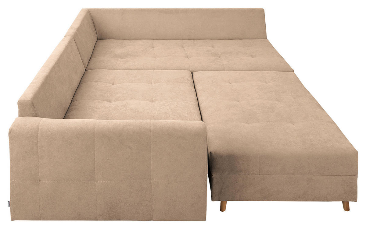 ECKSOFA inkl. Hocker Ariella Creme Mikrofaser  - Creme/Naturfarben, Design, Holz/Textil (161/231cm) - Livetastic