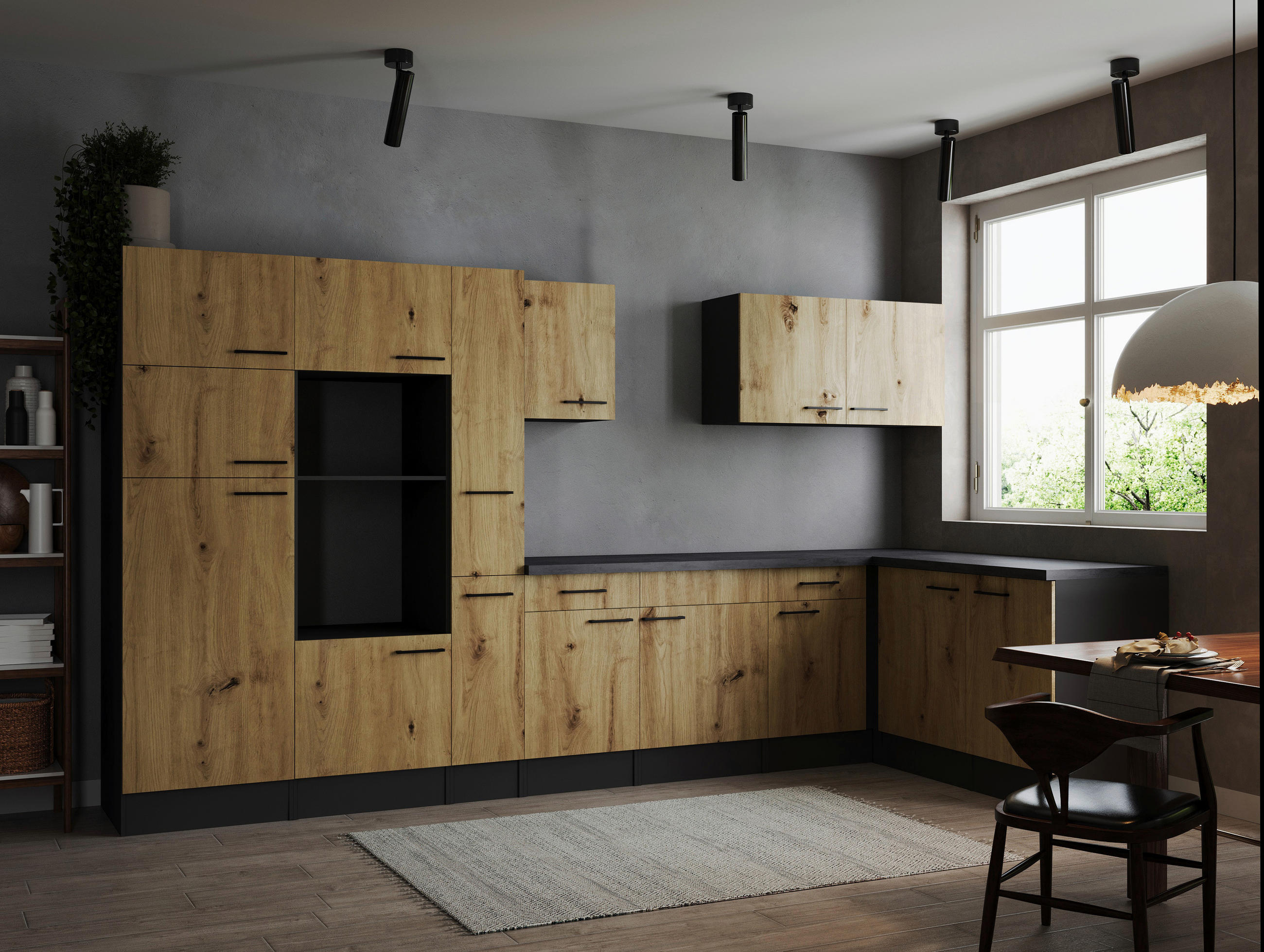 HÖRNKÖK 370/172 cm i ek Artisan - svart/grå, Design, metall/trämaterial (370/172cm) - Respekta