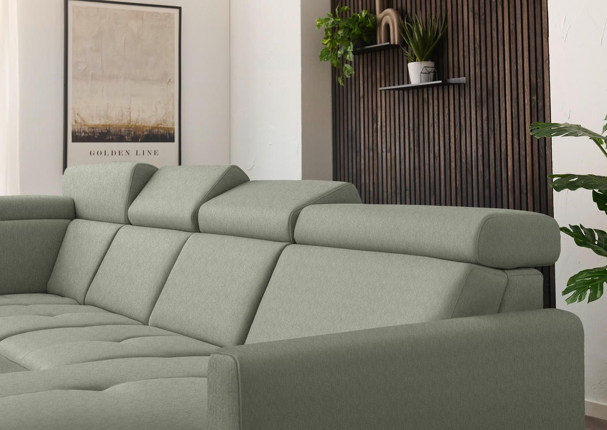WOHNLANDSCHAFT Flachgewebe Grün  - Schwarz/Grün, Konventionell, Textil/Metall (215/333/174cm) - Beldomo System