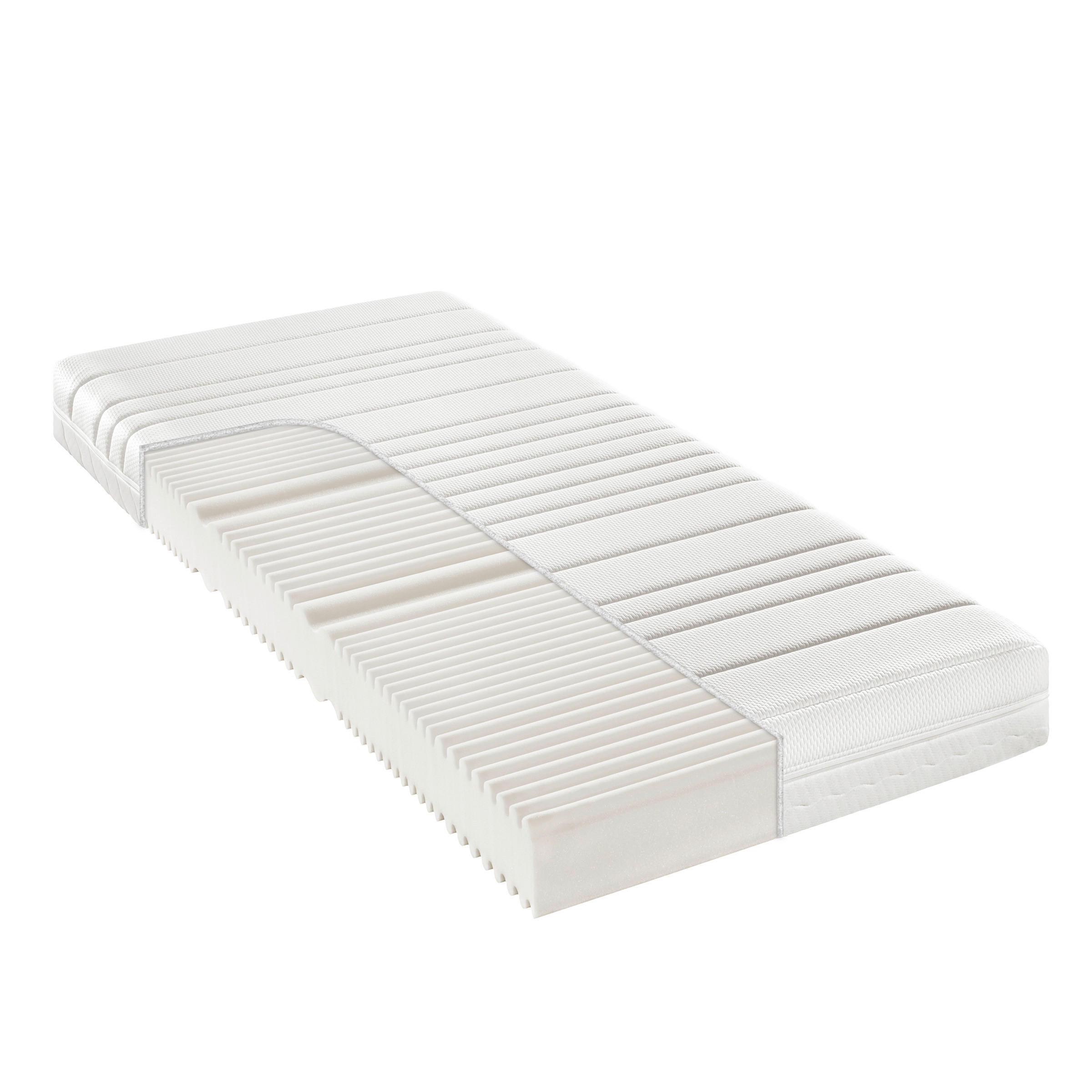 KALTSCHAUMMATRATZE 90/190 cm, Höhe ca.: 18 cm, H3 = fest, 7-Zonen - Weiß, Basics, Textil (90/190cm) - Sleeptex