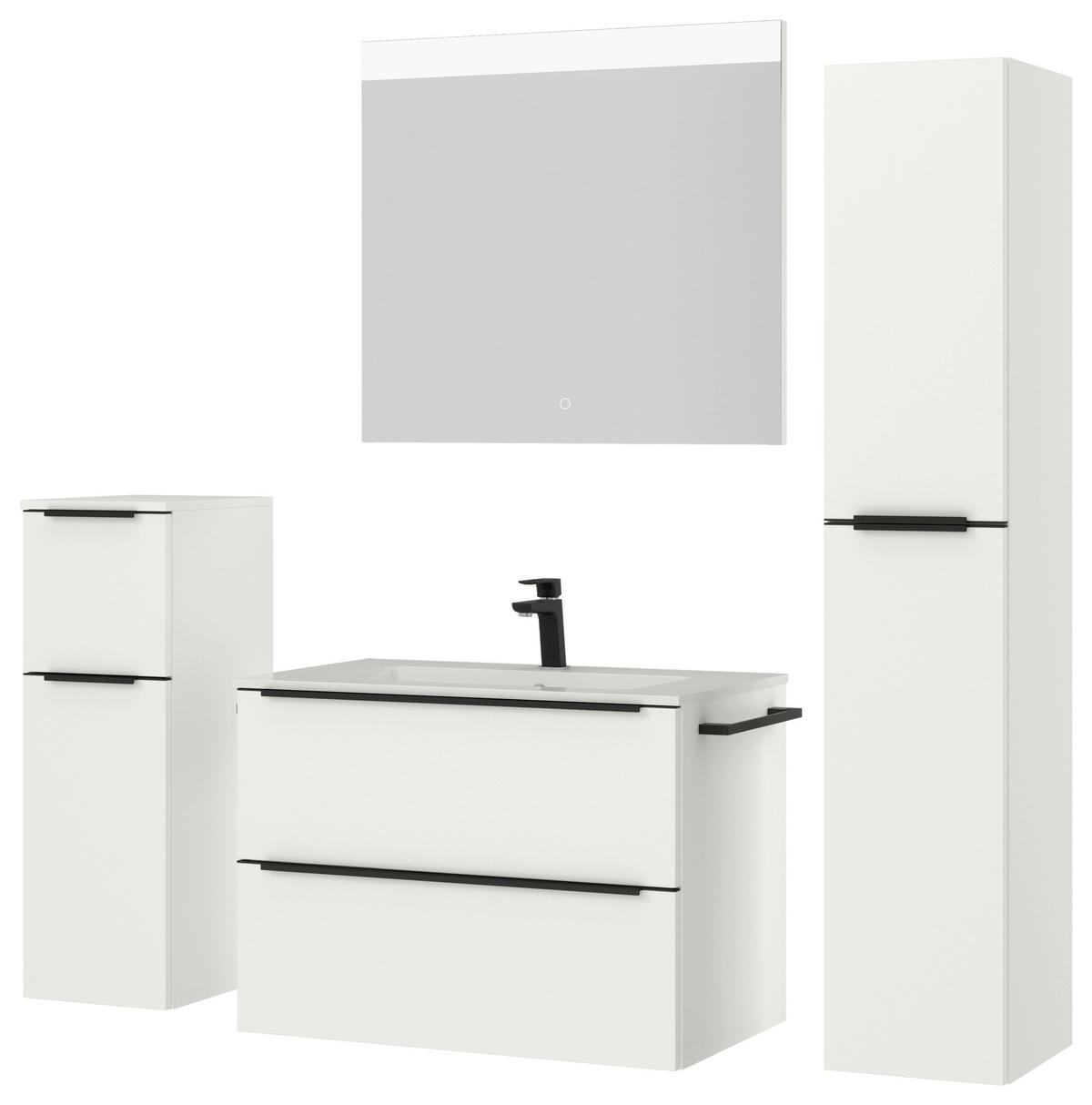 BADEZIMMER 5-teilig  in 141 cm  - Schwarz/Weiß, MODERN, Holzwerkstoff/Stein (141cm) - Nobilia