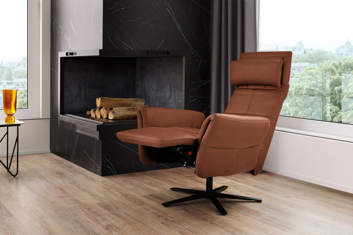 RELAXSESSEL in Leder Cognac  - Cognac/Schwarz, Design, Leder/Metall (81/118/82cm) - Schöner Wohnen