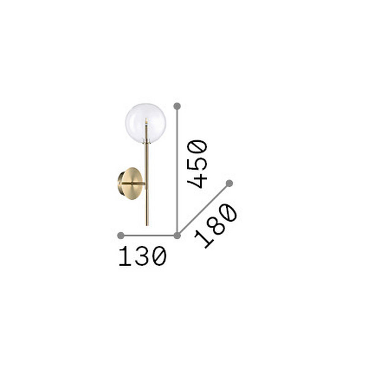 WANDLEUCHTE 13/18/45 cm   - Messingfarben, KONVENTIONELL, Glas/Metall (13/18/45cm) - Ideal Lux