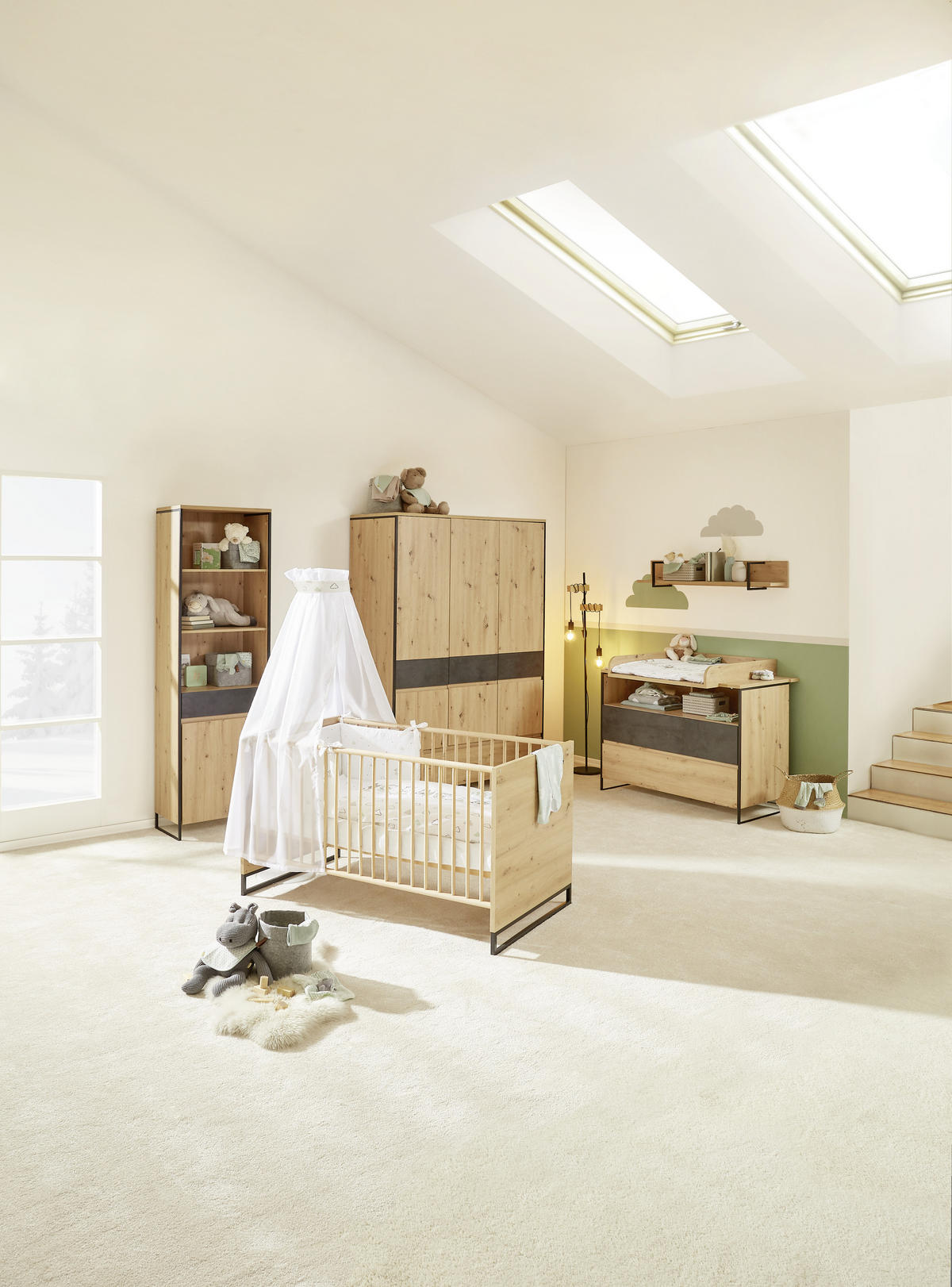 GITTERBETT Yunai 144,6/78/83,5 cm  - Eichefarben/Anthrazit, Trend, Holzwerkstoff/Metall (144,6/78/83,5cm) - My Baby Lou