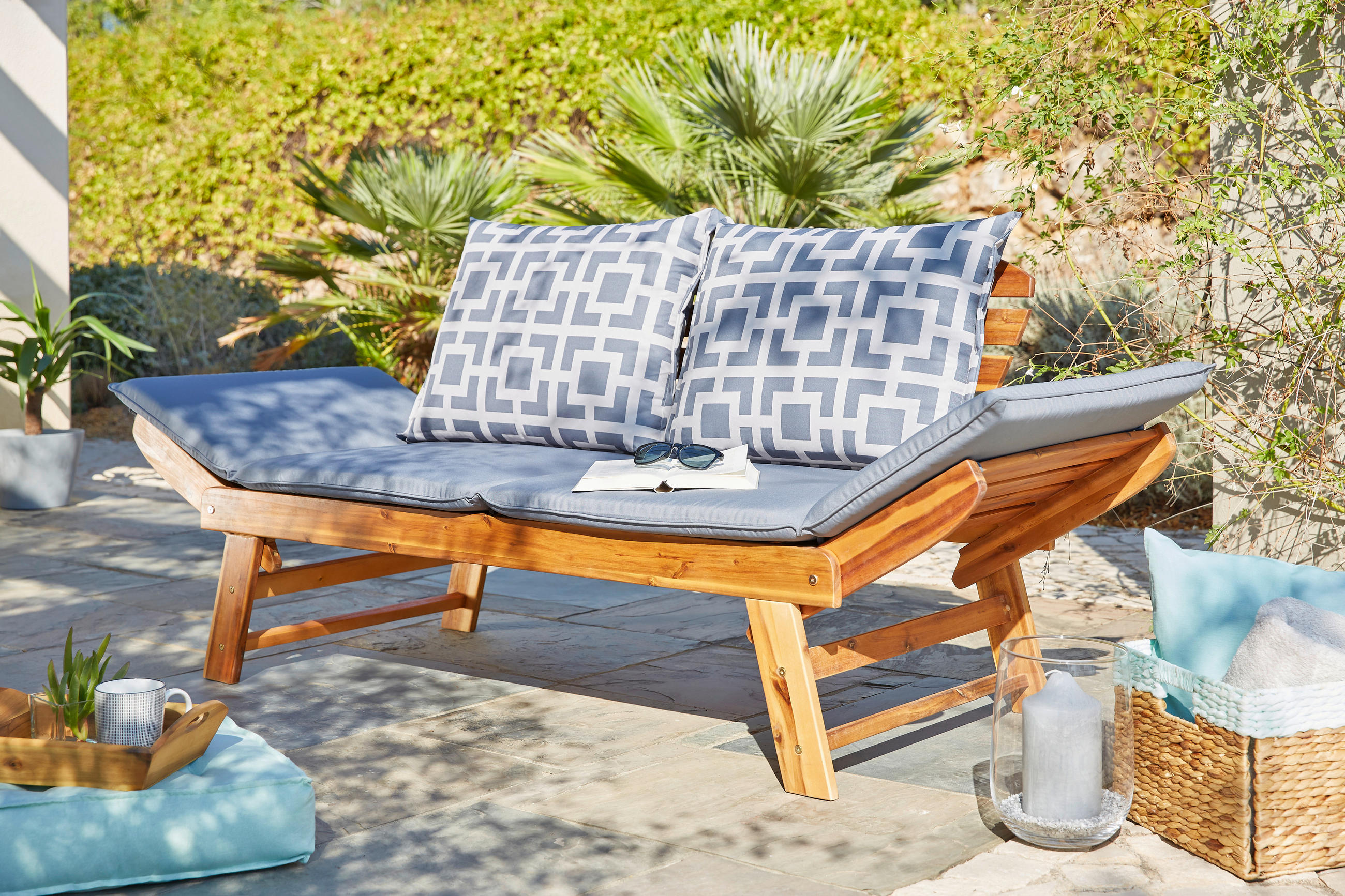 GARTENBANK 75/190/67 cm Akazie   - Grau/Akaziefarben, Design, Holz/Textil (75/190/67cm) - Ambia Garden