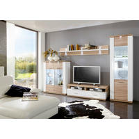 WOHNWAND Manhattan 4-teilig  in Weiß, Eichefarben  330,3/206/50 cm  - Eichefarben/Schwarz, Design, Glas/Holzwerkstoff (330,3/206/50cm) - Xora