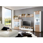 WOHNWAND 4-teilig  in Weiß, Eichefarben  330,3/206/50 cm  - Eichefarben/Schwarz, Design, Glas/Holzwerkstoff (330,3/206/50cm) - Xora