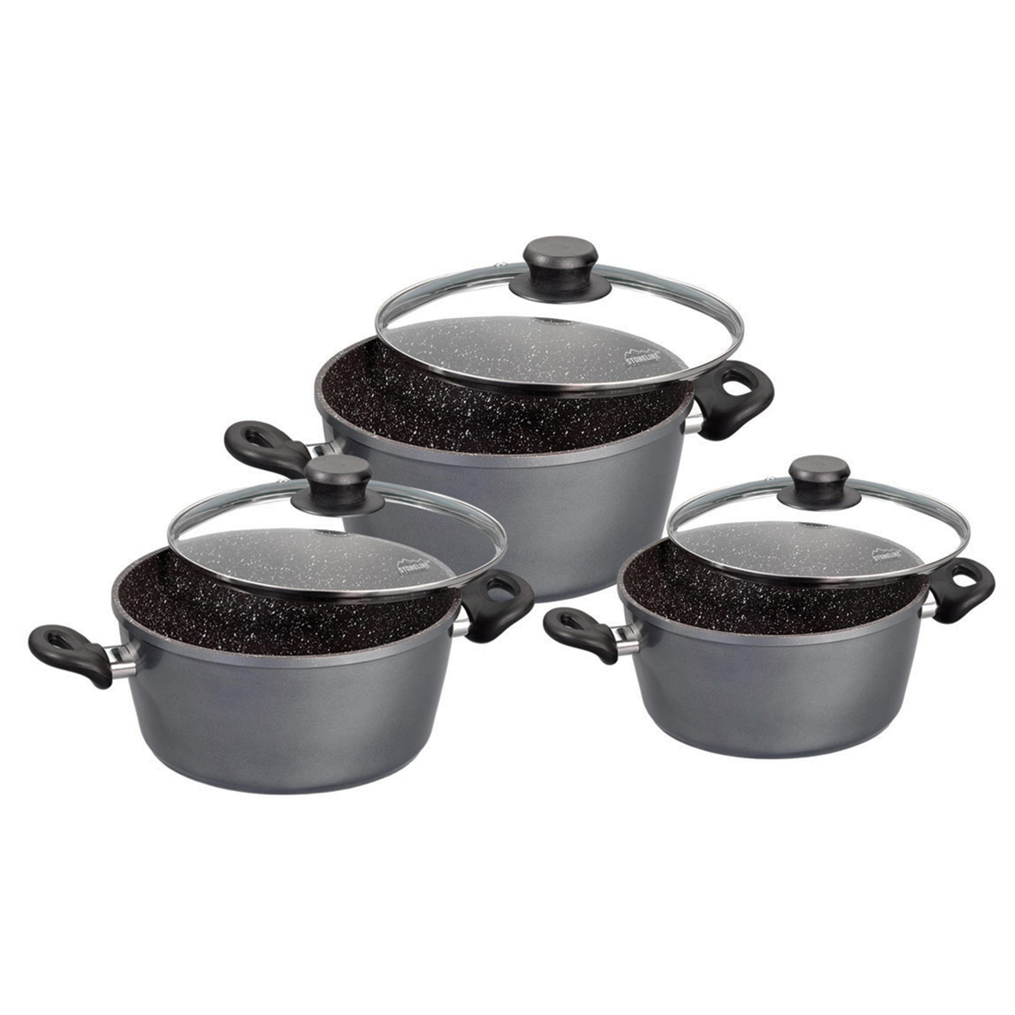 KOCHTOPFSET Aluminium 6-teilig - Schwarz, Basics, Glas/Metall (57/35,5/20,5cm) - Stoneline