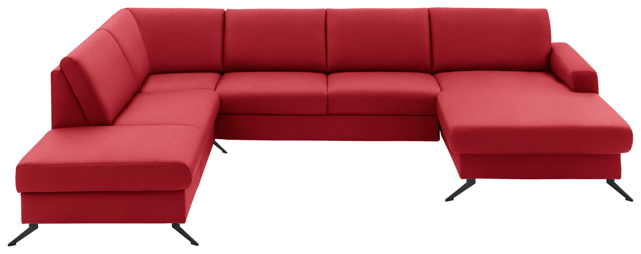 WOHNLANDSCHAFT in Echtleder Rot  - Rot/Schwarz, Design, Leder/Metall (233/339/165cm) - Beldomo Premium