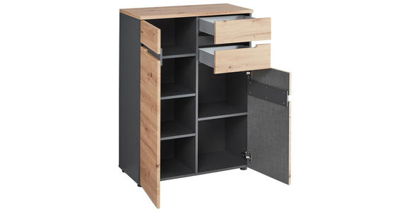 KOMMODE , 80/107/38 cm, 2 Schublade(n)  - Schwarz/Graphitfarben, Design, Holzwerkstoff/Kunststoff (80/107/38cm) - Voleo