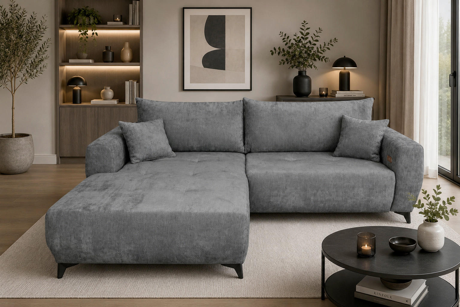 P & B ROHOVÁ SEDAČKA, textil, šedá