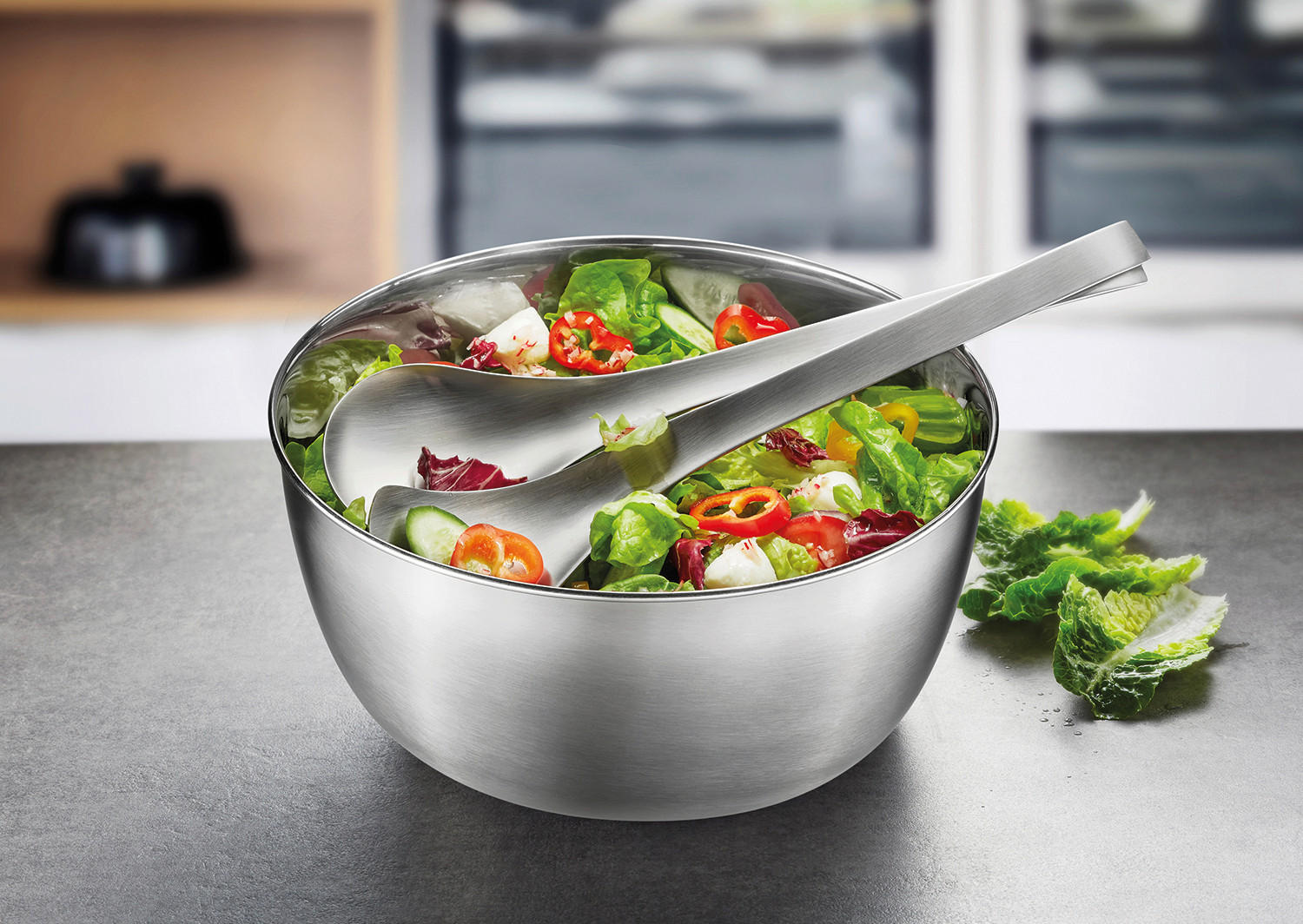 SALATSCHLEUDER ROTARE  - Edelstahlfarben/Schwarz, Design, Kunststoff/Metall (25/17,9cm) - Gefu