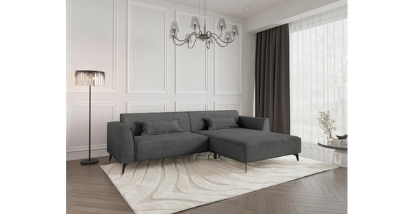 ECKSOFA  in Chenille Dunkelgrau Rückenkissen  300/190 cm  - Dunkelgrau/Schwarz, MODERN, Textil/Metall (300/190cm) - Carryhome