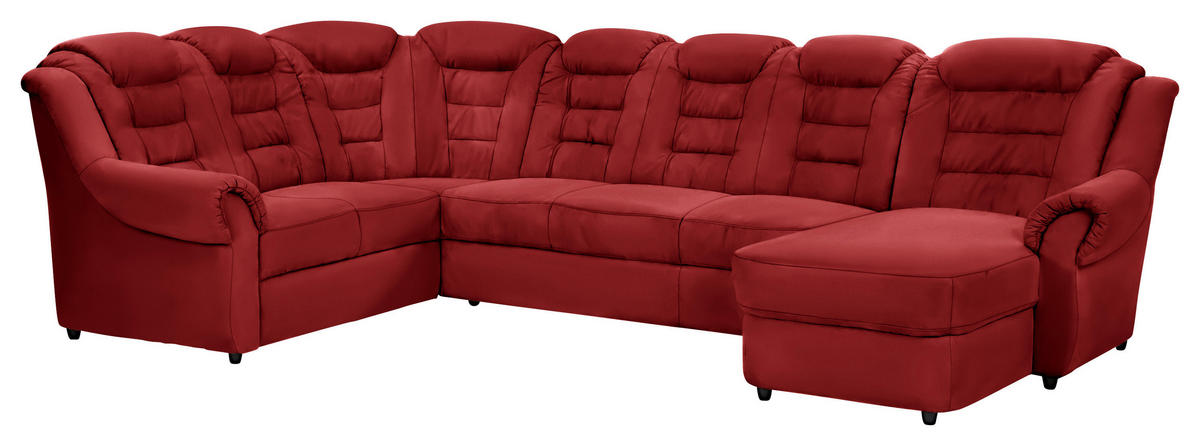 WOHNLANDSCHAFT in Lederlook Rot  - Rot/Schwarz, Konventionell, Kunststoff/Textil (216/333/165cm) - Livetastic