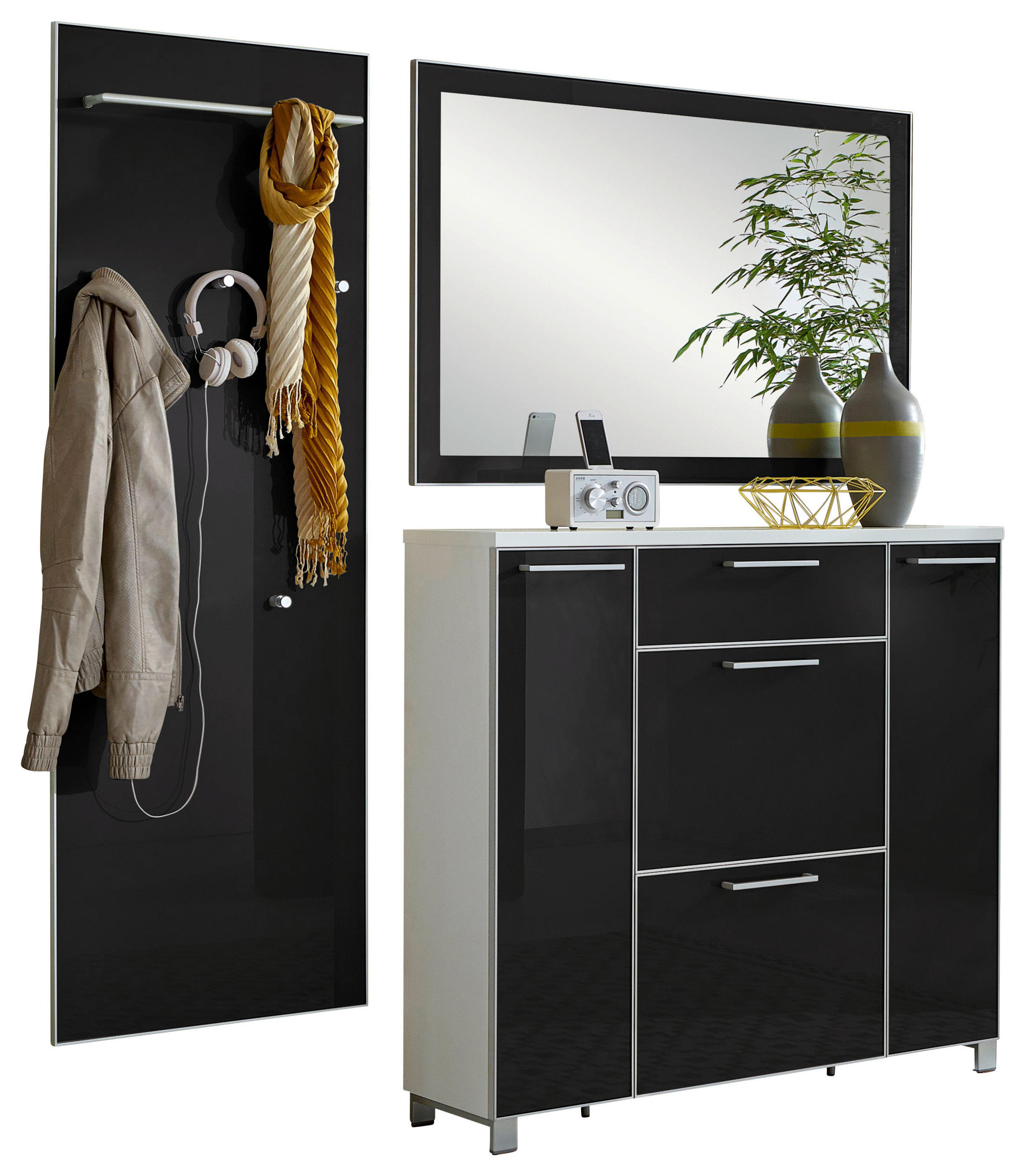 GARDEROBE 3-teilig  in 190/195/31 cm  - Anthrazit/Weiß, Design, Glas/Holzwerkstoff (190/195/31cm)