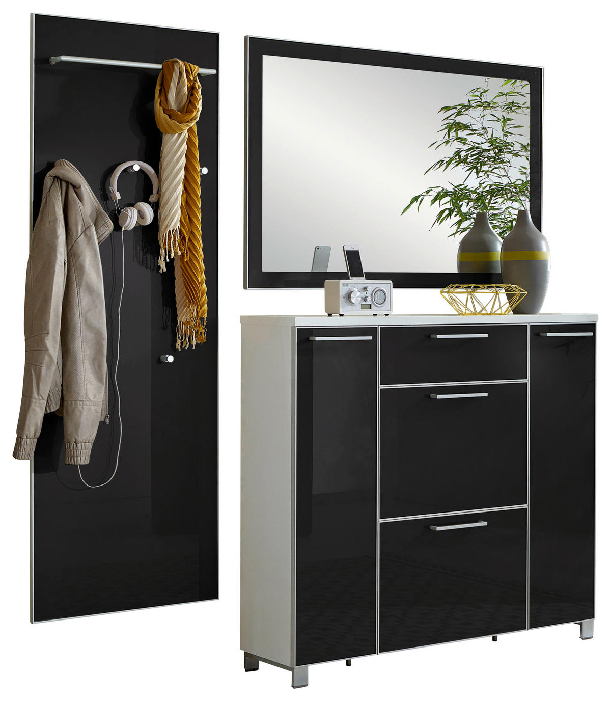 GARDEROBE 3-teilig  in 190/195/31 cm  - Anthrazit/Weiß, Design, Glas/Holzwerkstoff (190/195/31cm)