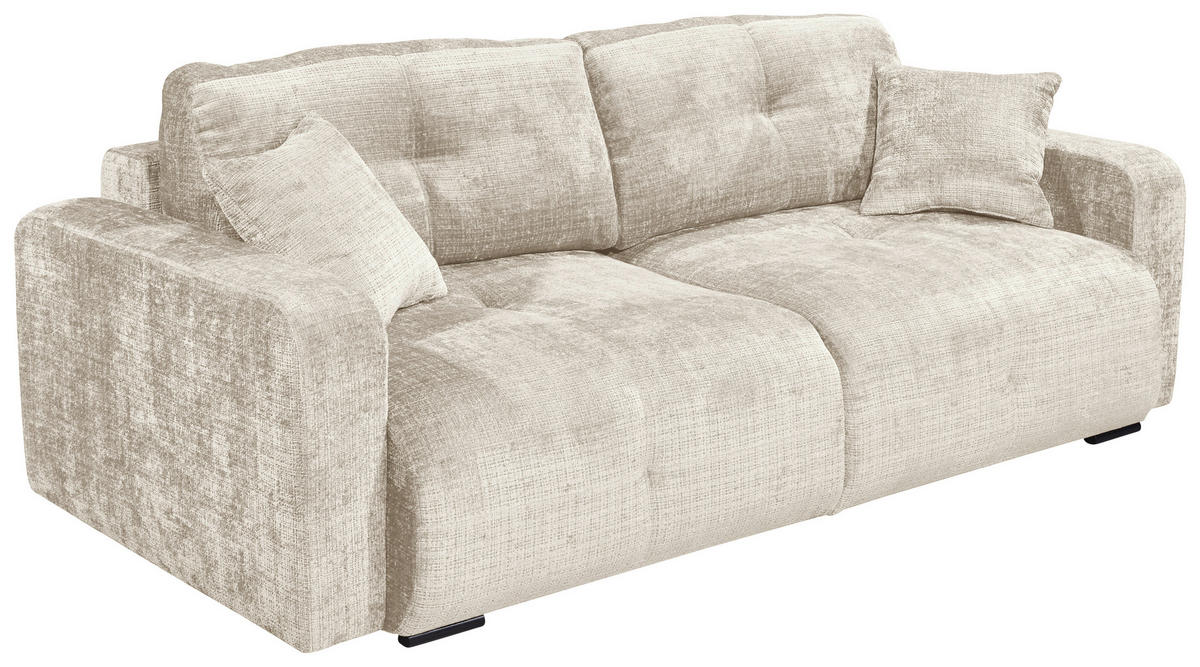 SCHLAFSOFA  mit Schlafen auf Sitzhöhe, Rücken echt, Armteil links, Armteil rechts Chenille Beige  - Beige/Schwarz, KONVENTIONELL, Kunststoff/Textil (235/88/120cm) - MID.YOU