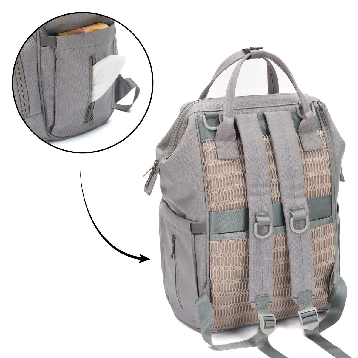 RUKSAK ZA PREVIJANJE   - siva/svijetlo siva, Basics, tekstil/plastika (27/18/42cm) - Fillikid