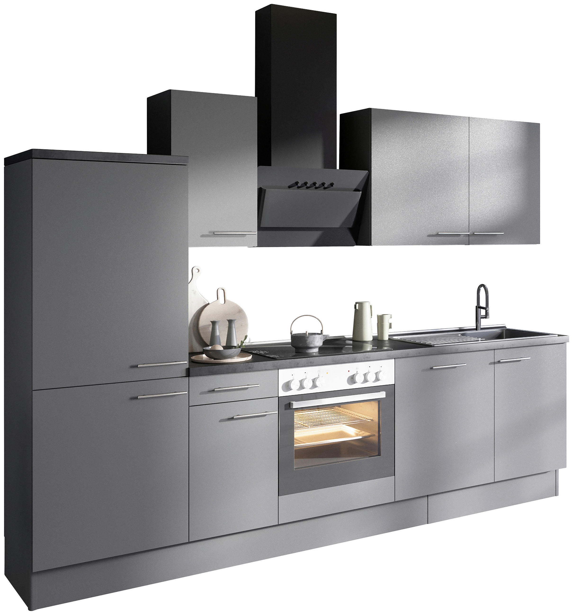 KÜCHENBLOCK 270 cm   in Grau  - Edelstahlfarben/Anthrazit, Basics, Holzwerkstoff/Metall (270cm) - Optifit