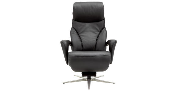RELAXSESSEL Echtleder Nackenstütze, Relaxfunktion, Kopfteilverstellung - Edelstahlfarben/Schwarz, Design, Leder/Metall (75/112/88cm) - Dieter Knoll